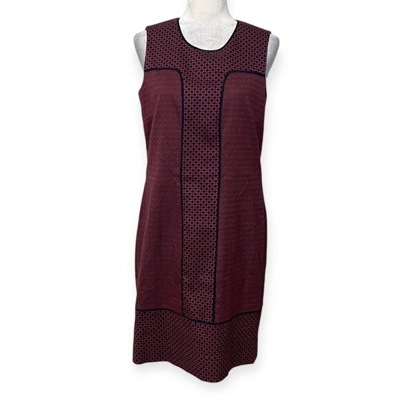 Etcetera Geometric Sleeveless Shift Dress Size 10 Red Navy Cotton Blend Lined - Picture 1 of 10